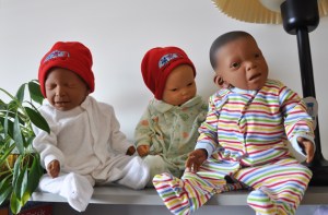 These three baby dolls at Kuujjuaq's Tulattavik health centre each represent a different health scenario: the baby on the left shows features of an infant exposed prenatally to drugs, the baby on the right shows features of fetal alcohol spectrum disorder (FASD), while the baby in the middle is considered healthy. A family coordinator based at the health centre uses those dolls to do FASD awareness and prenatal education for young families in the Nunavik community